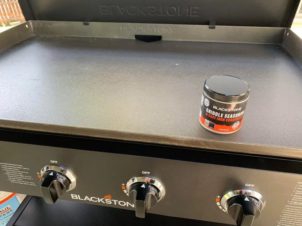 Blackstone Griddle with Seasoning and conditioner on it