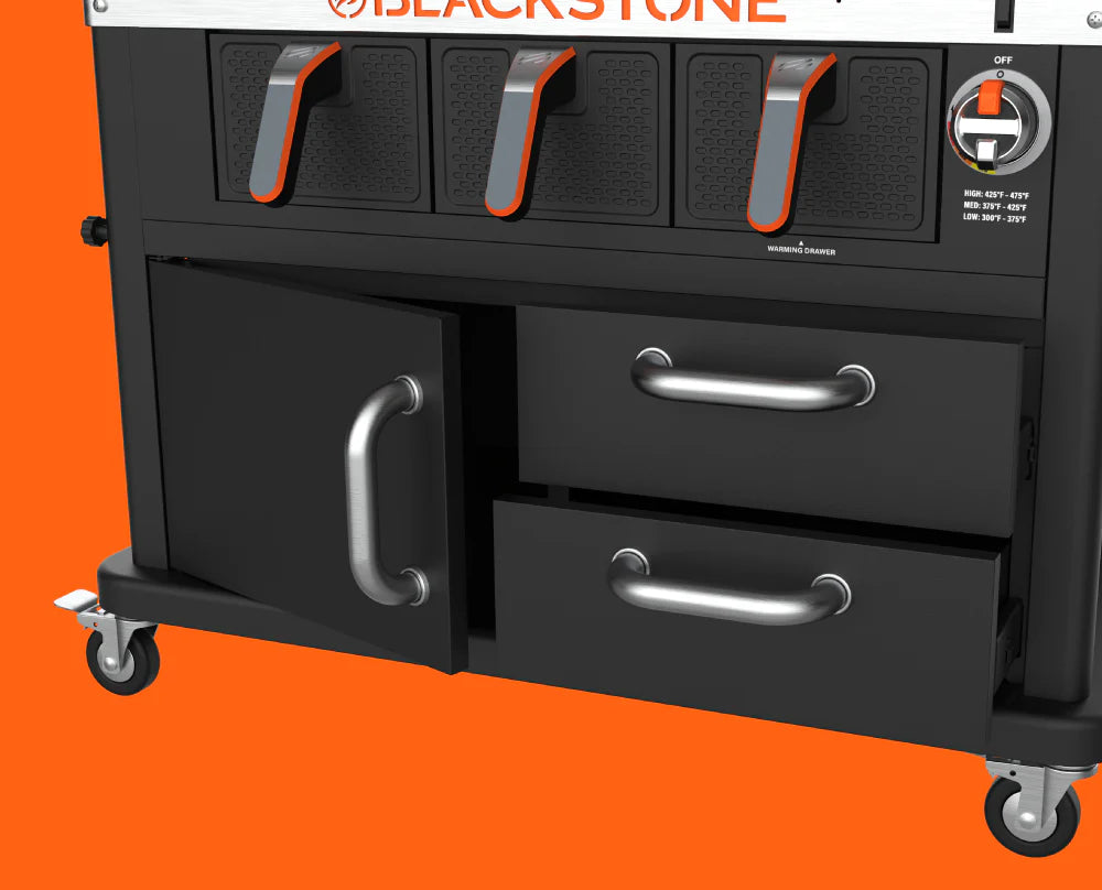 Storage and drawers on the Blackstone 36" griddle with air fryer combo