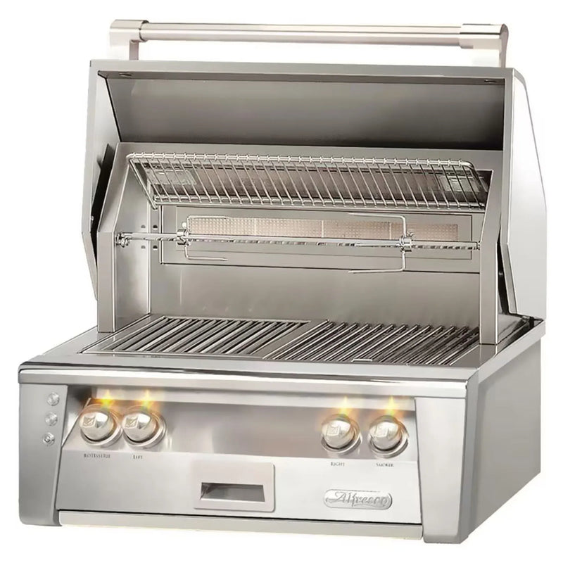 Alfresco 30" Built-In Stainless Steel Gas Grill with Rotisserie & Smoker System - Patioscape Outdoors