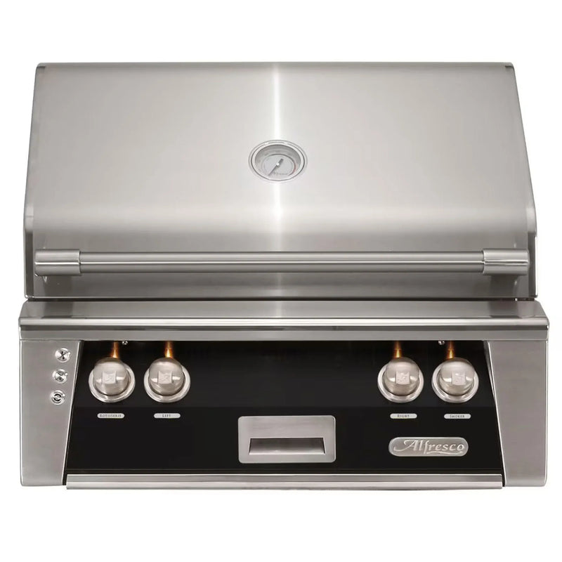 Alfresco 30" Jet Black Built-In Gas Grill with Rotisserie, Sear Zone & Smoker System - Patioscape Outdoors