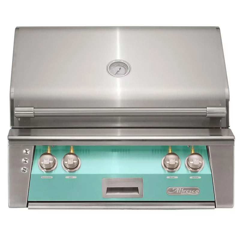 Alfresco 30" Light Green Built-In Gas Grill with Rotisserie, Sear Zone & Smoker Drawer - Patioscape Outdoors