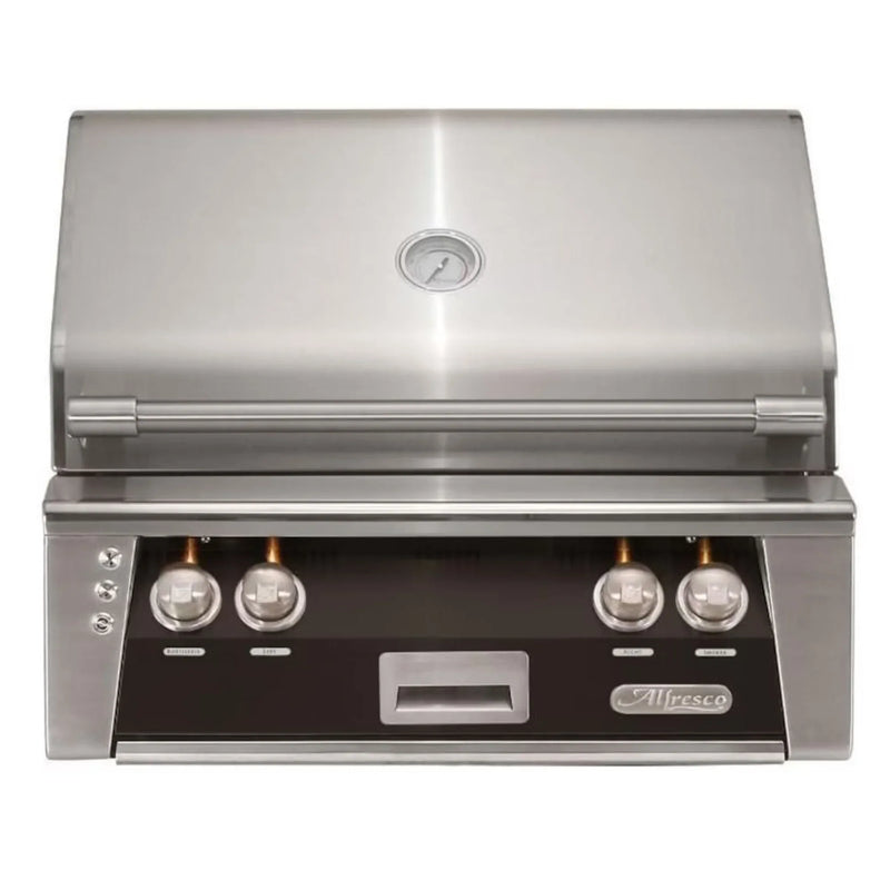 Alfresco 30" Matte Jet Black Built-In Gas Grill with Rotisserie, Sear Zone & Smoker Drawer - Patioscape Outdoors