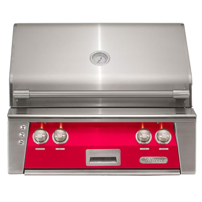 Alfresco 30" Raspberry Red Built-In Gas Grill with Rotisserie, Sear Zone & Smoker Drawer