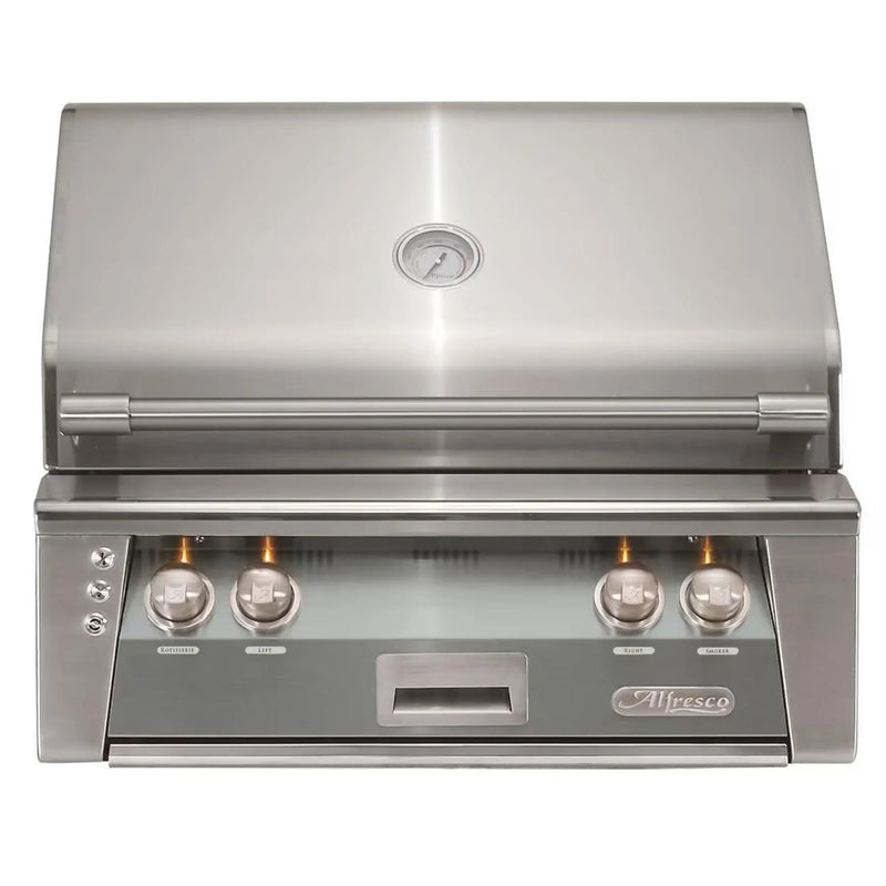 Alfresco 30" Signal Gray Built-In Gas Grill with Sear Zone, Rotisserie & Smoker System - Patioscape Outdoors