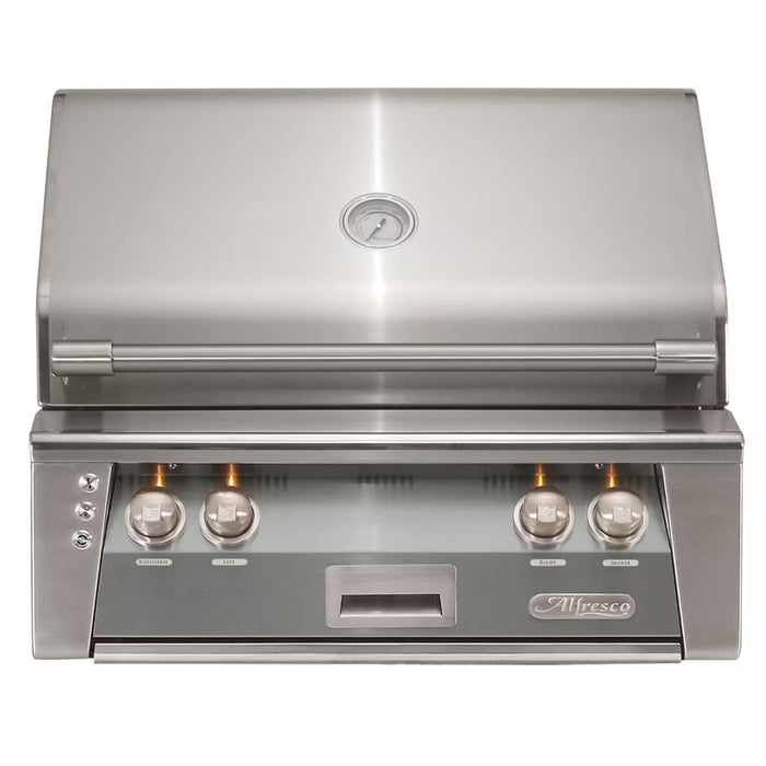 Alfresco 30" Signal Gray Built-In Gas Grill with Sear Zone, Rotisserie & Smoker System
