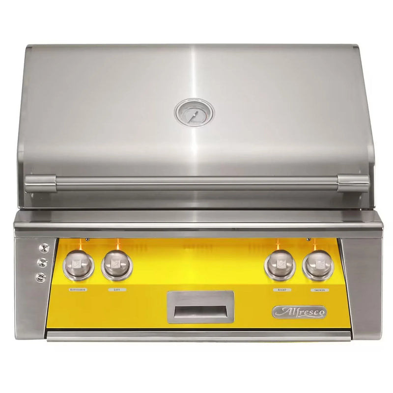 Alfresco 30" Traffic Yellow Built-In Gas Grill with Rotisserie, Sear Zone & Smoker System - Patioscape Outdoors