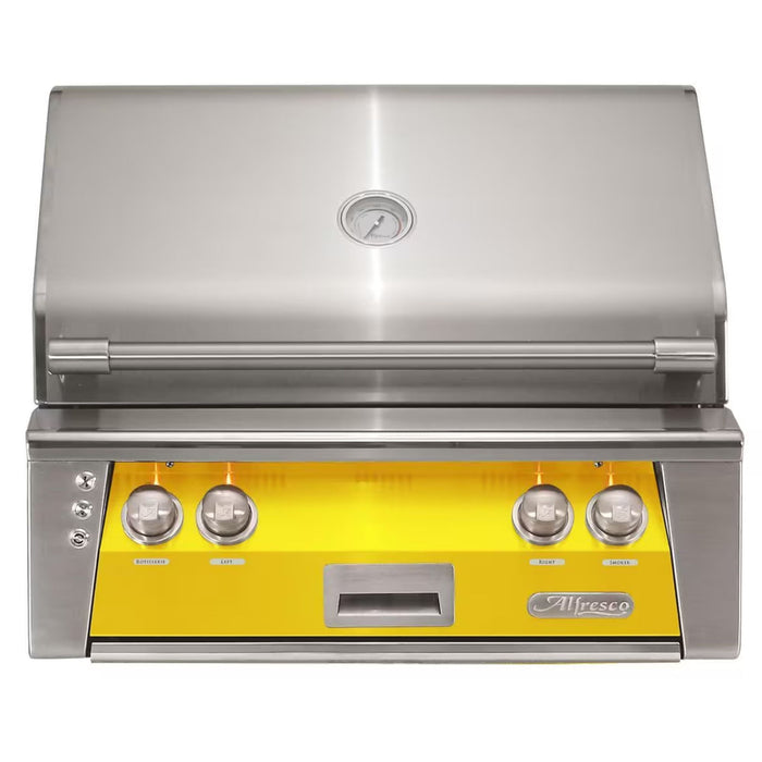 Alfresco 30" Traffic Yellow Built-In Gas Grill with Rotisserie, Sear Zone & Smoker System
