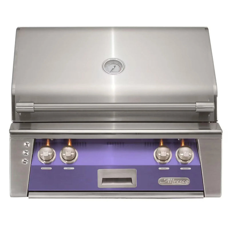 Alfresco 30" Blue Lilac Built-In Gas Grill with Rotisserie & Smoker Drawer - Patioscape Outdoors