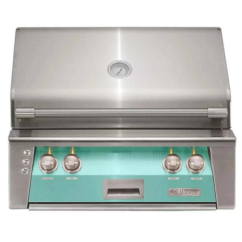 Alfresco 30-Inch Built-in Stainless Steel Gas Grill w/ Rotisserie in Light Green - Patioscape Outdoors