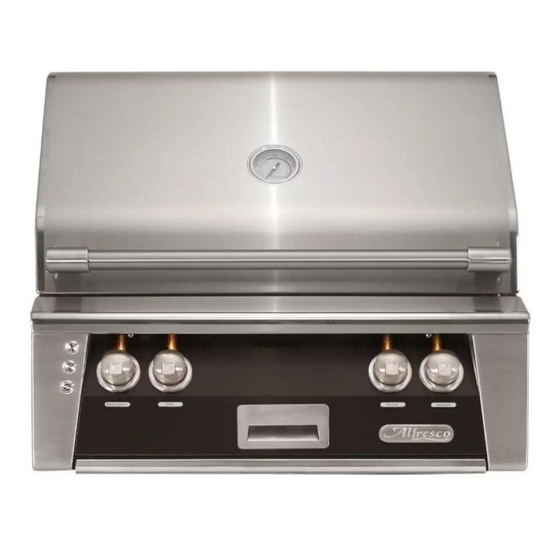 Alfresco 30" Matte Jet Black Built-In Gas Grill with Rotisserie & Smoker Drawer - Patioscape Outdoors