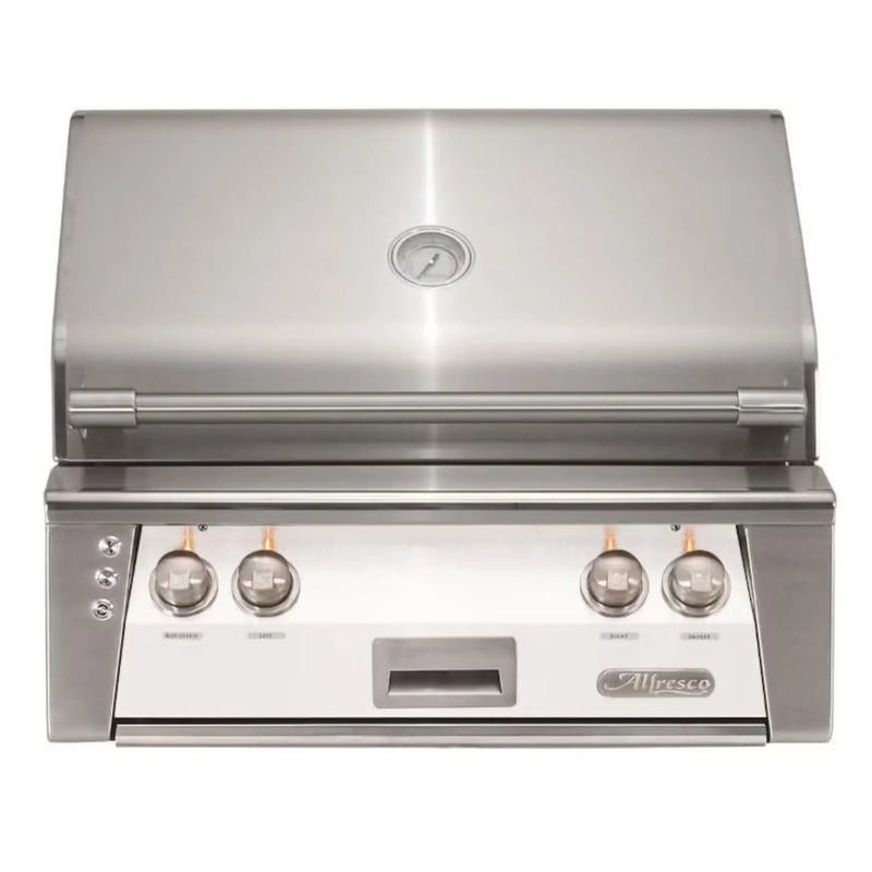 Alfresco 30" Built-In Matte Signal White Gas Grill with Rotisserie & Smoker Drawer - Patioscape Outdoors
