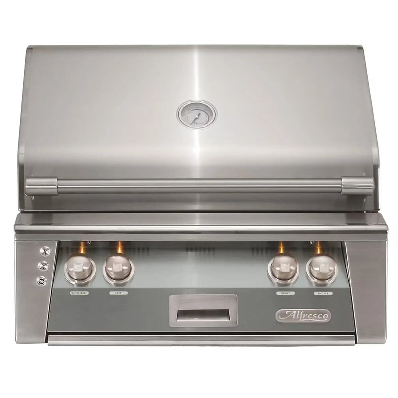 Alfresco 30" Signal Gray Built-In Gas Grill with Rotisserie & Smoker Burner - Patioscape Outdoors