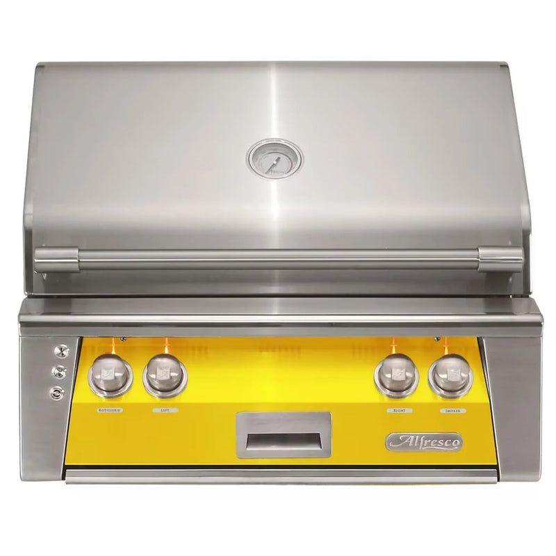 Alfresco 30" Traffic Yellow Built-In Gas Grill with Rotisserie & Smoker System - Patioscape Outdoors