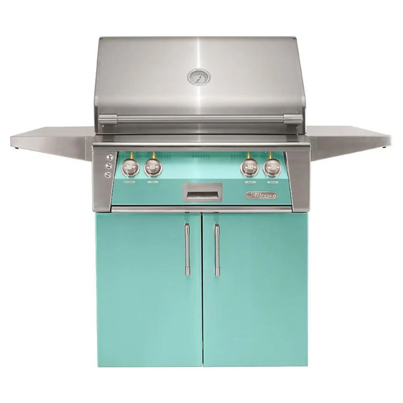 Alfresco 30-Inch Stainless Steel Freestanding Gas Grill w/ Rotisserie in Light Green - Patioscape Outdoors