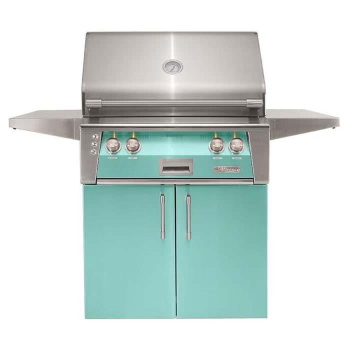 Alfresco 30-Inch Stainless Steel Freestanding Gas Grill w/ Rotisserie in Light Green