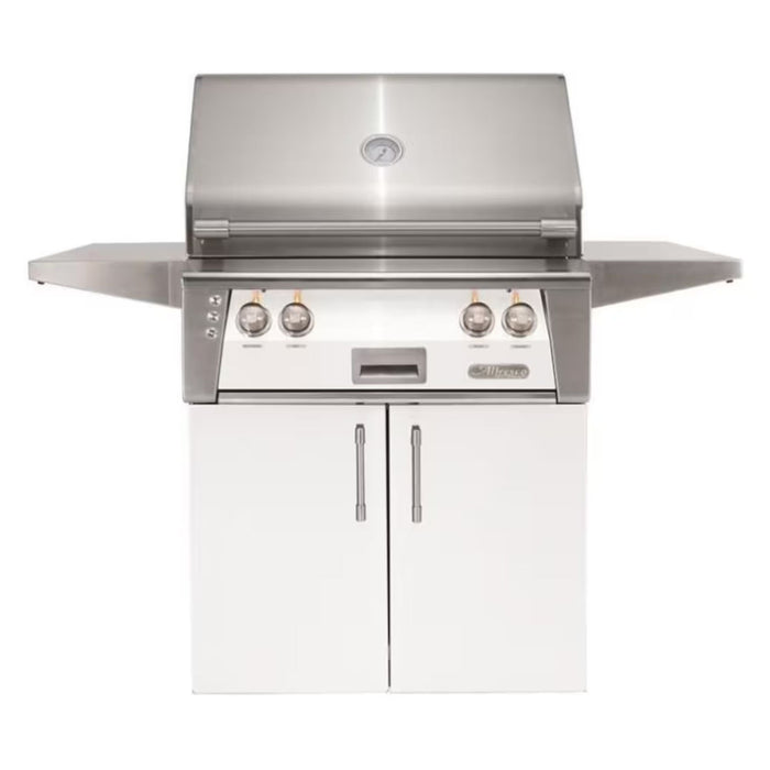 Alfresco 30-Inch Stainless Steel Freestanding Gas Grill w/ Rotisserie in Matte Signal White