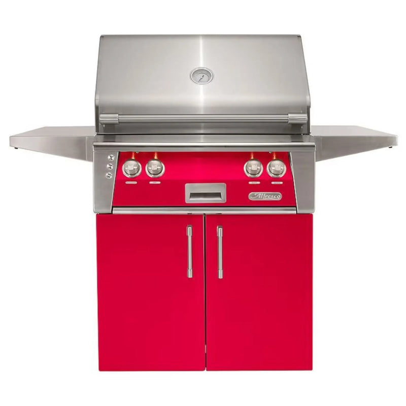 Alfresco 30-Inch Stainless Steel Freestanding Gas Grill w/ Rotisserie in Raspberry Red - Patioscape Outdoors