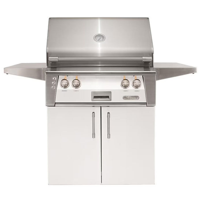 Alfresco 30-Inch Stainless Steel Freestanding Gas Grill w/ Rotisserie in Signal White