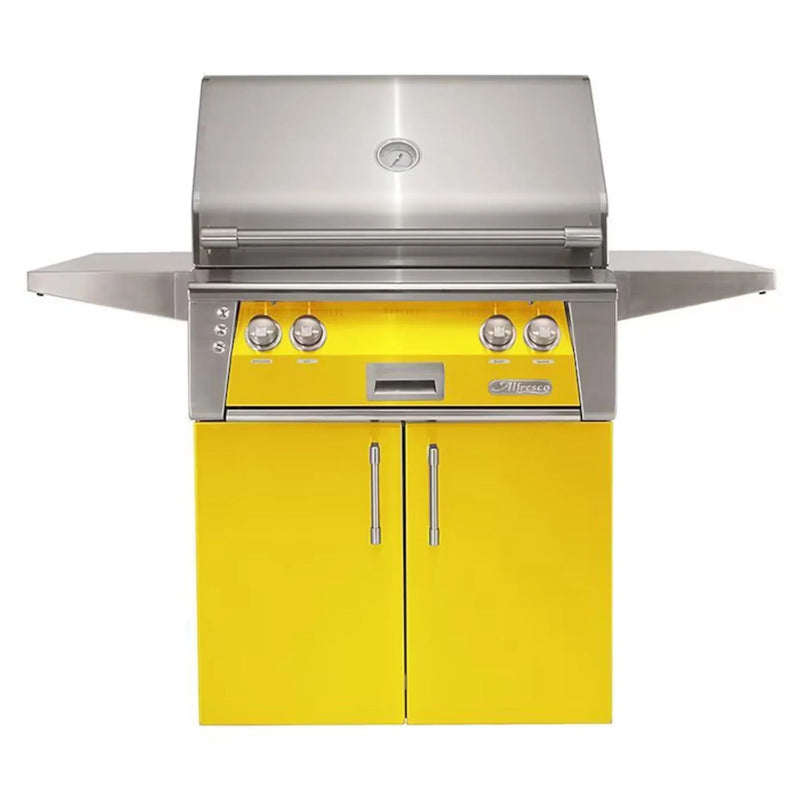 Alfresco 30-Inch Stainless Steel Freestanding Gas Grill w/ Rotisserie in Traffic Yellow - Patioscape Outdoors