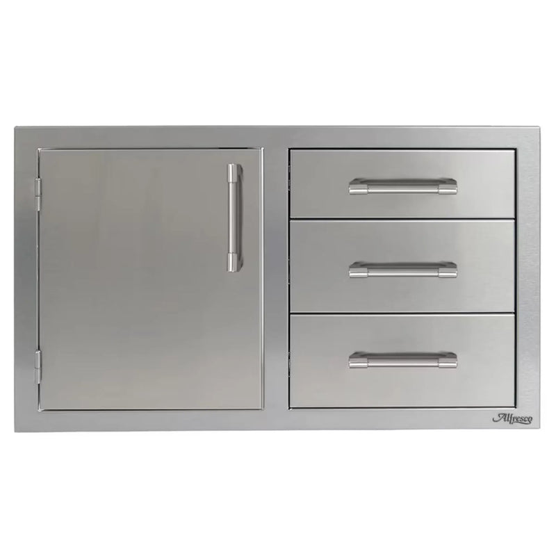 Alfresco 32-Inch Stainless Steel Left-Hinged Soft-Close Door & Triple Drawer Combo - Patioscape Outdoors