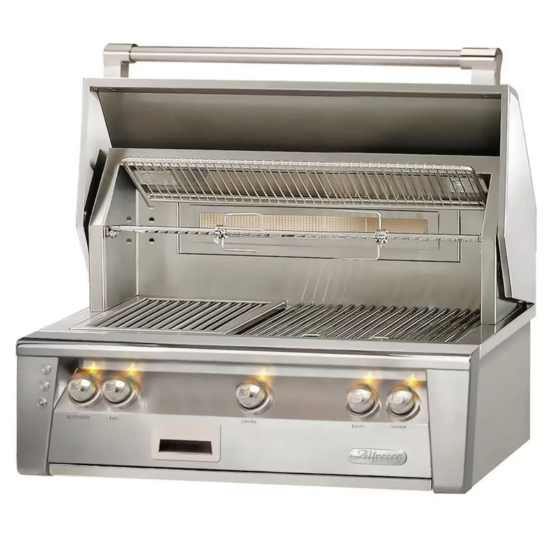 Alfresco 36" Built-In Stainless Steel Gas Grill with Rotisserie & Smoker Drawer - Patioscape Outdoors