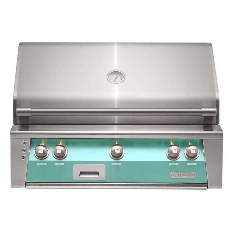 Alfresco 36" Light Green Built-In Gas Grill with Sear Zone, Rotisserie & Signature Smoker System - Patioscape Outdoors