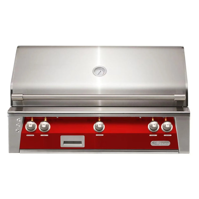 Alfresco 42" Carmine Red Built-In Gas Grill with Sear Zone, Rotisserie & Smoker Drawer - Patioscape Outdoors
