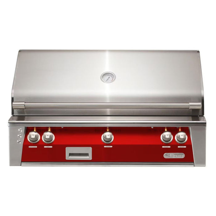 Alfresco 42" Carmine Red Built-In Gas Grill with Sear Zone, Rotisserie & Smoker Drawer
