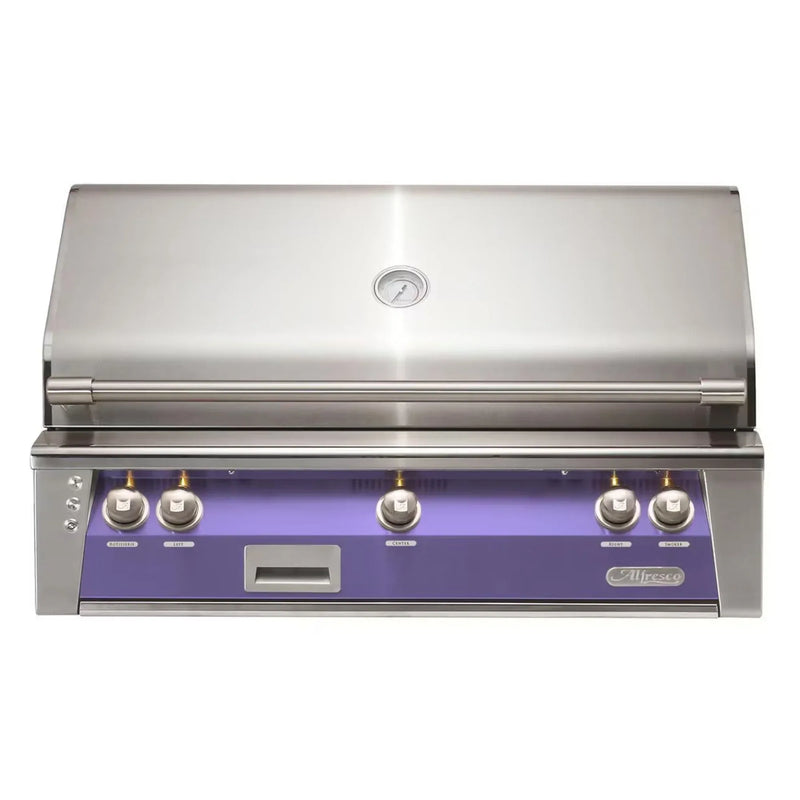 Alfresco 42" Blue Lilac Built-In Gas Grill with Rotisserie, Smoker System & EZ-Lift Hood - Patioscape Outdoors
