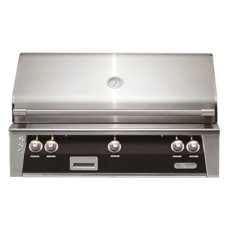 Alfresco 42" Matte Jet Black Built-In Gas Grill with Rotisserie, Smoker & EZ-Lift™ Hood - Patioscape Outdoors
