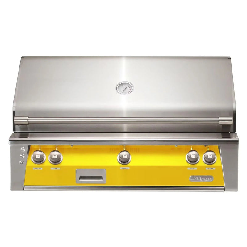 Alfresco 42" Traffic Yellow Built-In Gas Grill with Rotisserie, Smoker & EZ-Lift Hood - Patioscape Outdoors