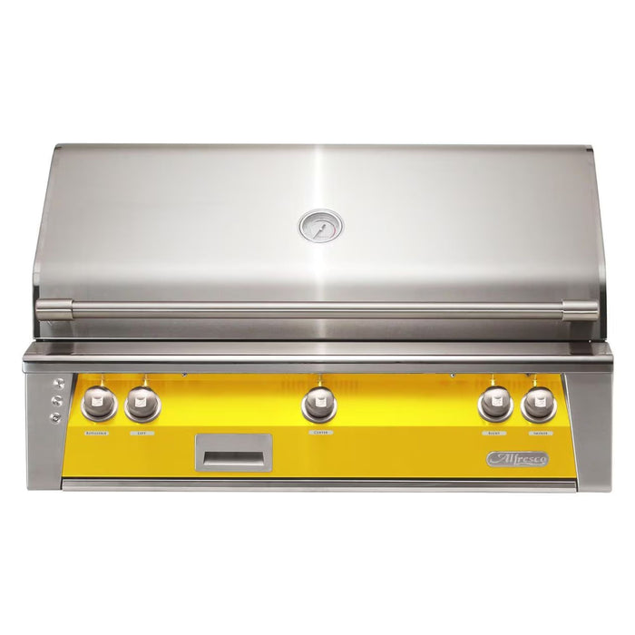 Alfresco 42" Traffic Yellow Built-In Gas Grill with Rotisserie, Smoker & EZ-Lift Hood