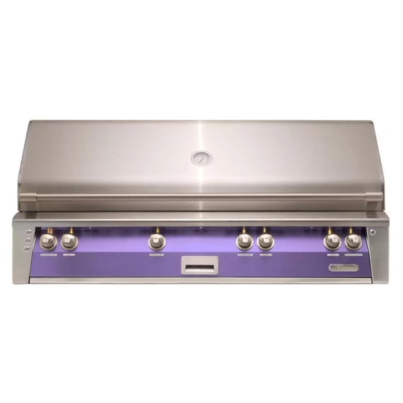 Alfresco 56" Built-In Stainless Steel Gas Grill in Blue Lilac with Rotisserie, Sear Zone & Smoker Drawer - Patioscape Outdoors