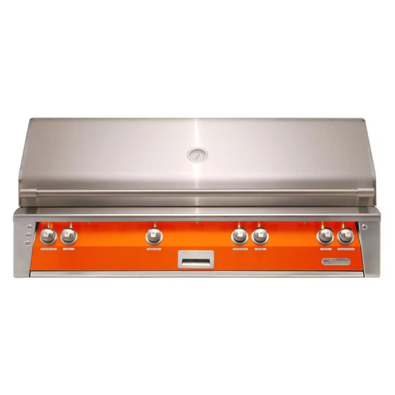 Alfresco 56" Built-In Stainless Steel Gas Grill in Luminous Orange with Sear Zone, Rotisserie & Smoker Drawer - Patioscape Outdoors