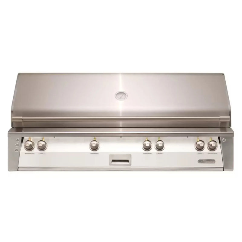 Alfresco 56" Built-In Stainless Steel Gas Grill in Signal White with Rotisserie, Sear Zone & Smoker Drawer - Patioscape Outdoors
