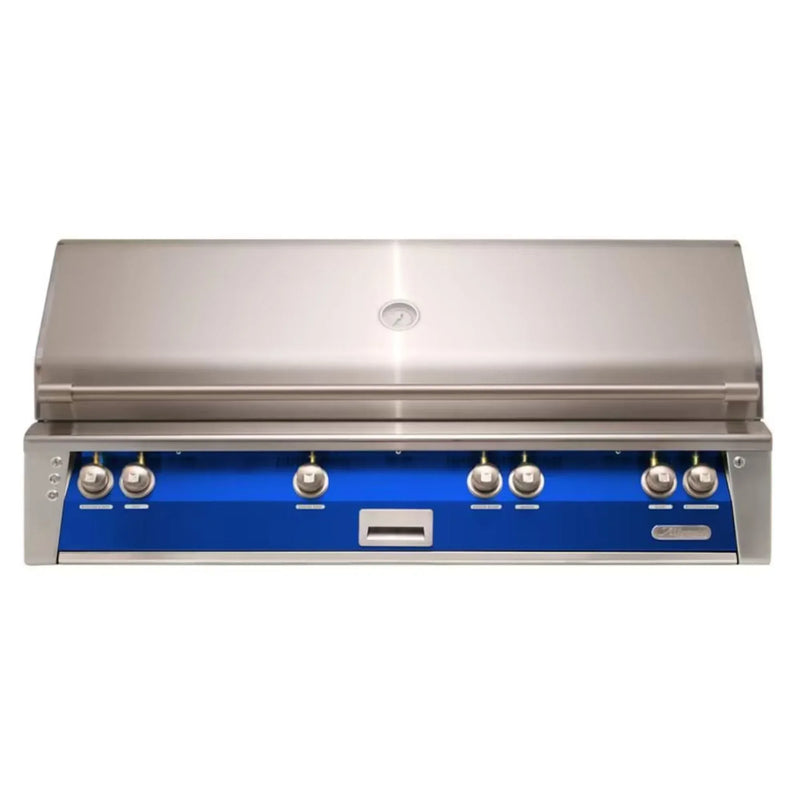 Alfresco 56" Built-In Stainless Steel Gas Grill in Ultramarine Blue with Rotisserie, Sear Zone & Smoker Drawer - Patioscape Outdoors