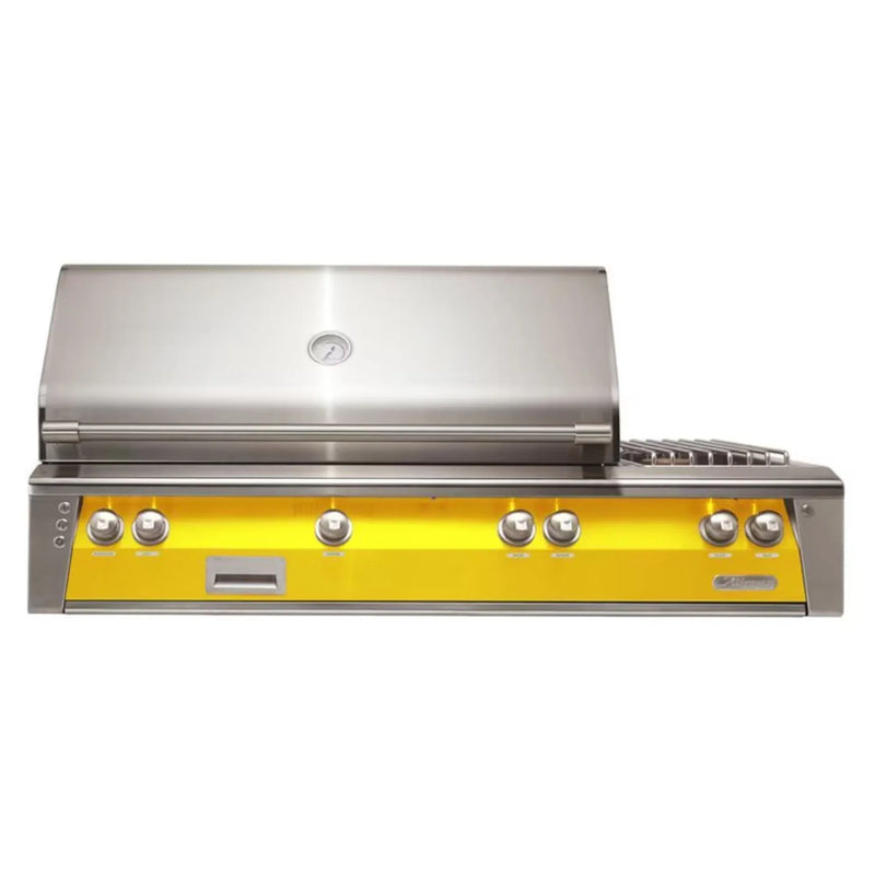 Alfresco 56" Deluxe Built-In Gas Grill with Rotisserie, Smoker & Side Burner in Traffic Yellow Finish - Patioscape Outdoors