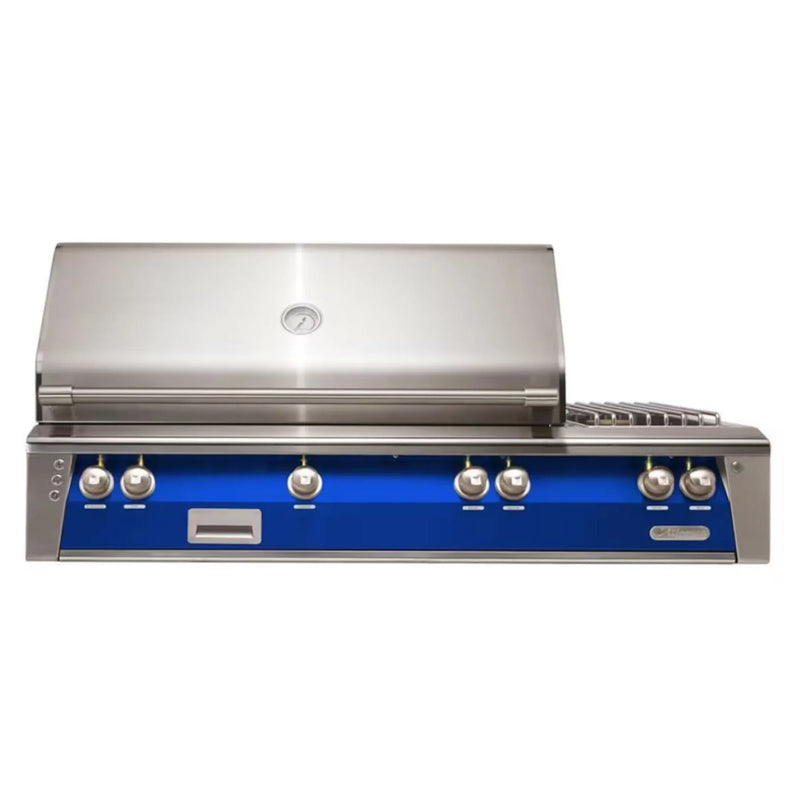 Alfresco 56" Deluxe Built-In Gas Grill with Rotisserie, Side Burner & Smoker in Ultramarine Blue - Patioscape Outdoors
