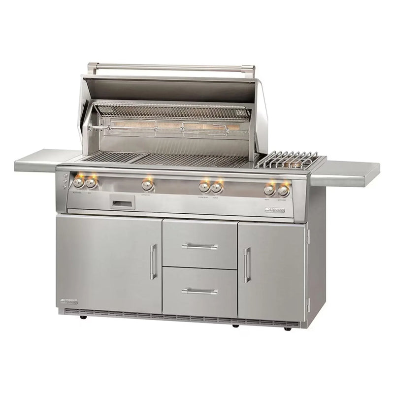 Alfresco 56-Inch Stainless Steel Freestanding Gas Grill w/ Refrigerated Cart, Rotisserie & Side Burner - Patioscape Outdoors
