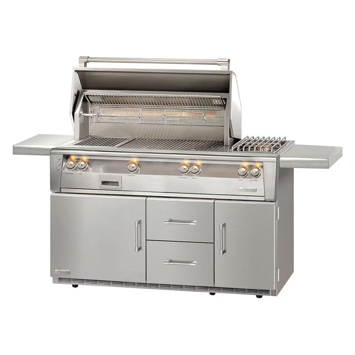 Alfresco 56-Inch Stainless Steel Freestanding Gas Grill w/ Refrigerated Cart, Rotisserie & Side Burner