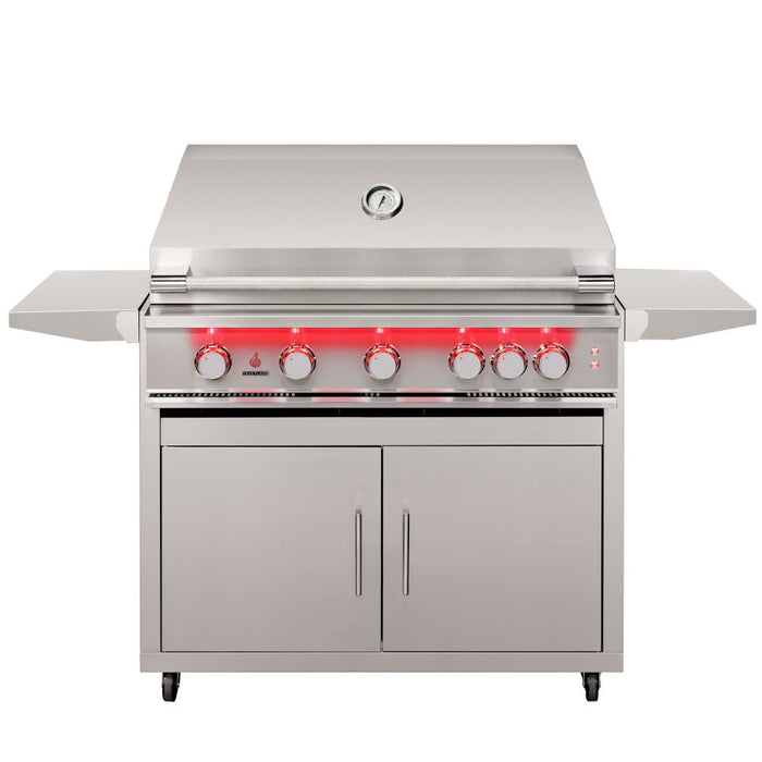 TrueFlame 40-Inch 5-Burner Freestanding Gas Grill with Rear Infrared Burner and Grill Lights