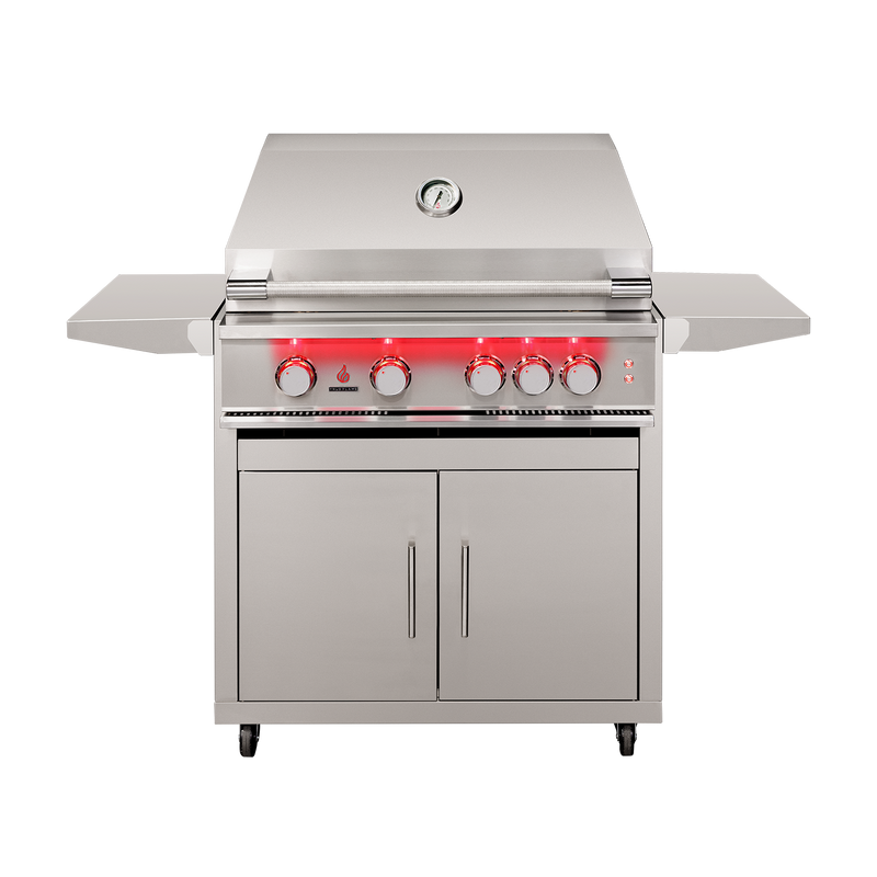 TrueFlame 32-Inch 4-Burner Freestanding Gas Grill with Rear Infrared Burner and Grill Lights