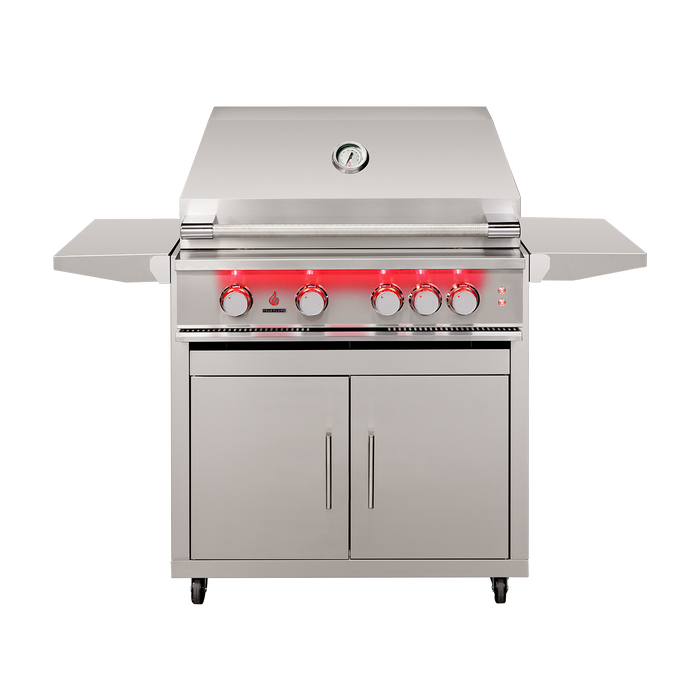 TrueFlame 32-Inch 4-Burner Freestanding Gas Grill with Rear Infrared Burner and Grill Lights