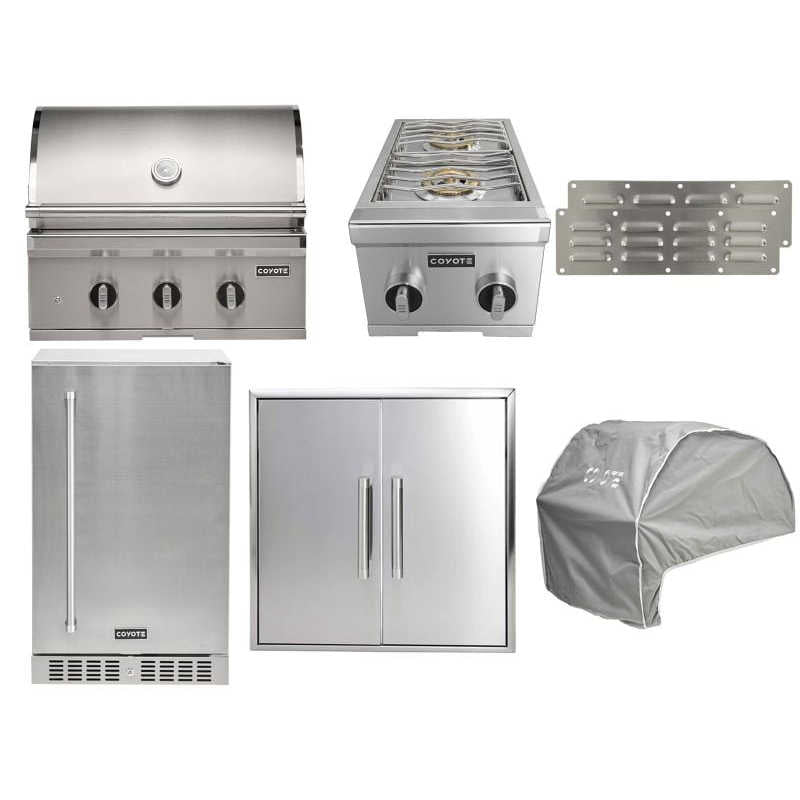 Coyote 7-Piece SL-Series 30-Inch 3-Burner Gas Grill Outdoor Kitchen Package