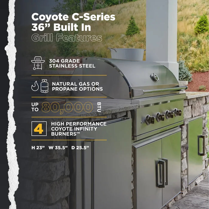 Coyote C-Series 36 Inch Built In Gas Grill - C2C36 LP/NG