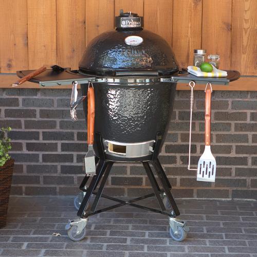 Primo All-In-One Round Charcoal Ceramic Kamado Grill With Cradle & Side Shelves PGCRC