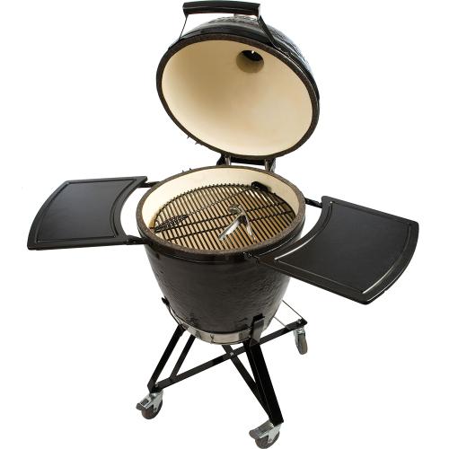 Primo All-In-One Round Charcoal Ceramic Kamado Grill With Cradle & Side Shelves PGCRC