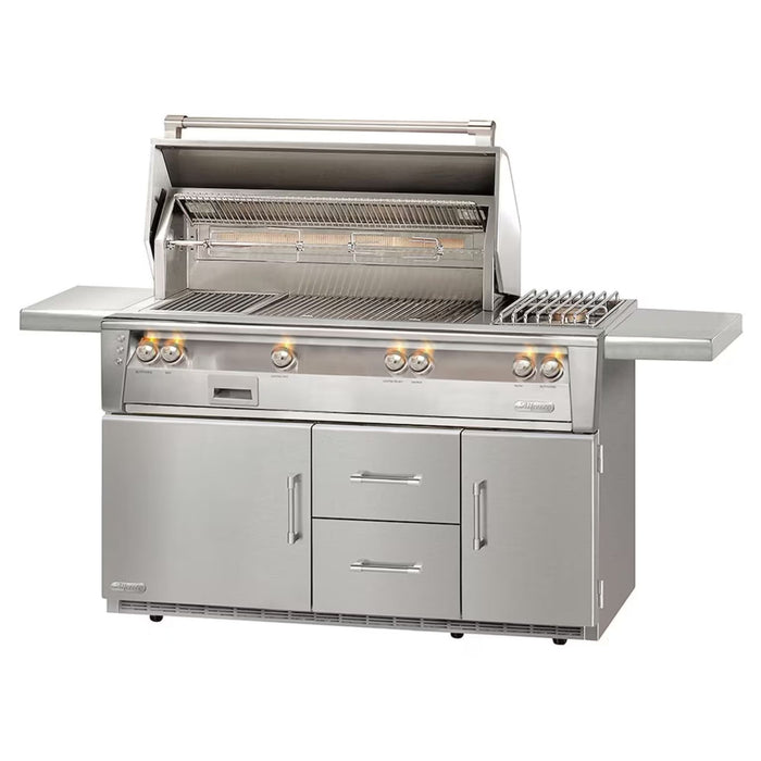 Alfresco 56-Inch Stainless Steel Freestanding Gas Grill w/ Refrigerated Cart, Rotisserie, Sear Zone & Side Burner