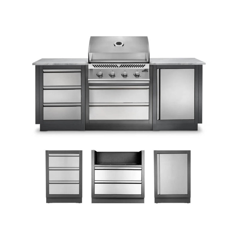 Napoleon Oasis 100 Outdoor Kitchen Island w/ Built-in 500 Series 32 Propane Grill  & Valet Gray Granite Countertop