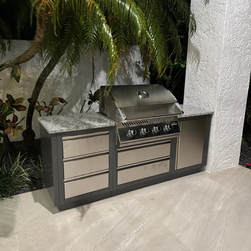 Napoleon Oasis 100 Outdoor Kitchen Island w/ Built-in 500 Series 32 Propane Grill  & Valet Gray Granite Countertop